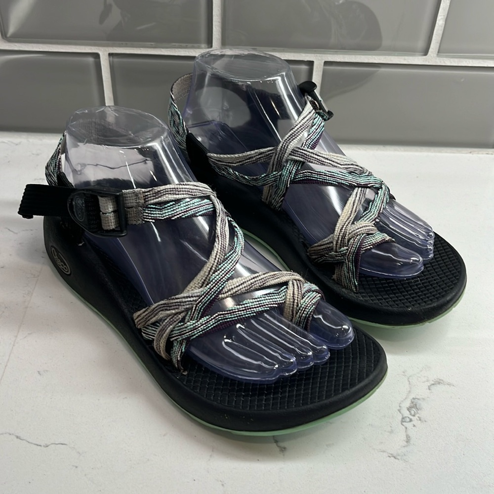 Chaco ZX2 Green Blue Chevron Strappy Sandals‎ Outdoor Hiking Vibram Womens 8